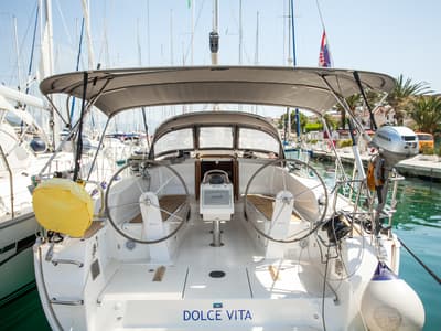 Cockpit of Dolce Vita, a Bavaria Cruiser 41 sailboat at Split, Croatia