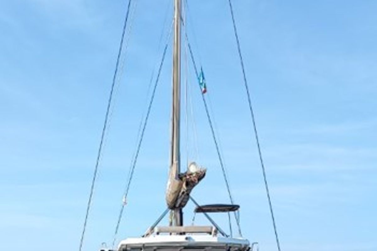 Exterior view of Ziphius, a Bali 4.2 catamaran at Olbia, Italy