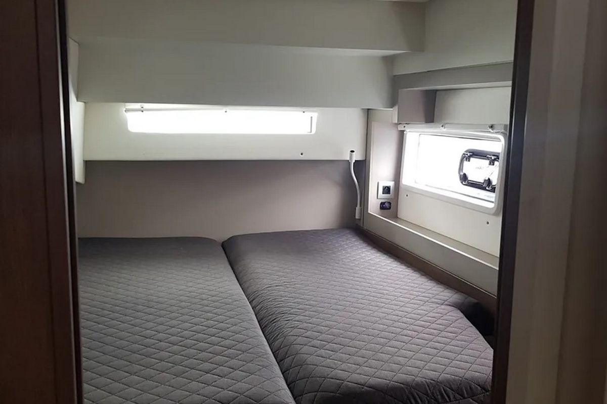 Cabin on Ziphius, a Bali 4.2 catamaran at Olbia, Italy