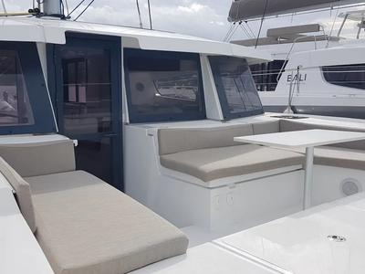 Deck of Ziphius, a Bali 4.2 catamaran at Olbia, Italy