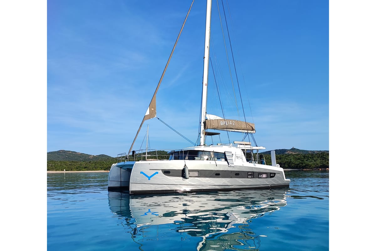 Exterior view of Ziphius, a Bali 4.2 catamaran at Olbia, Italy