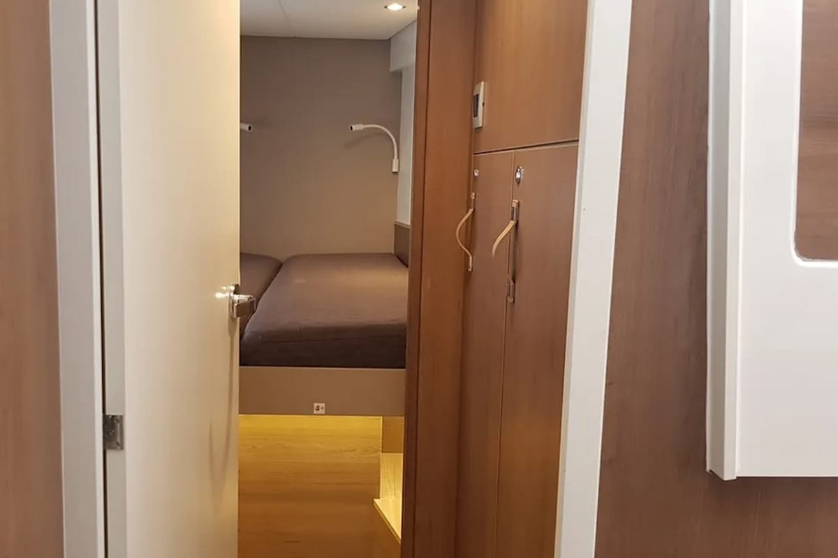 Cabin on Ziphius, a Bali 4.2 catamaran at Olbia, Italy