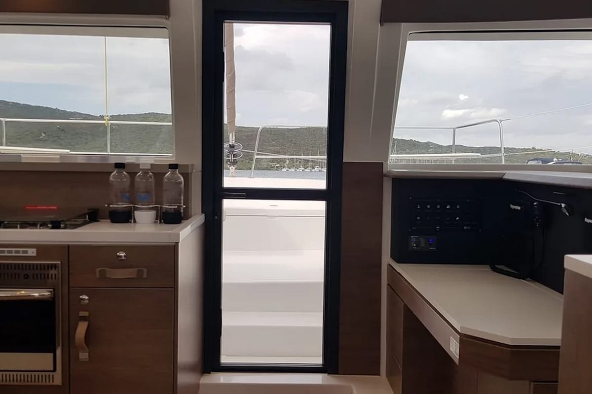 Galley of Ziphius, a Bali 4.2 catamaran at Olbia, Italy