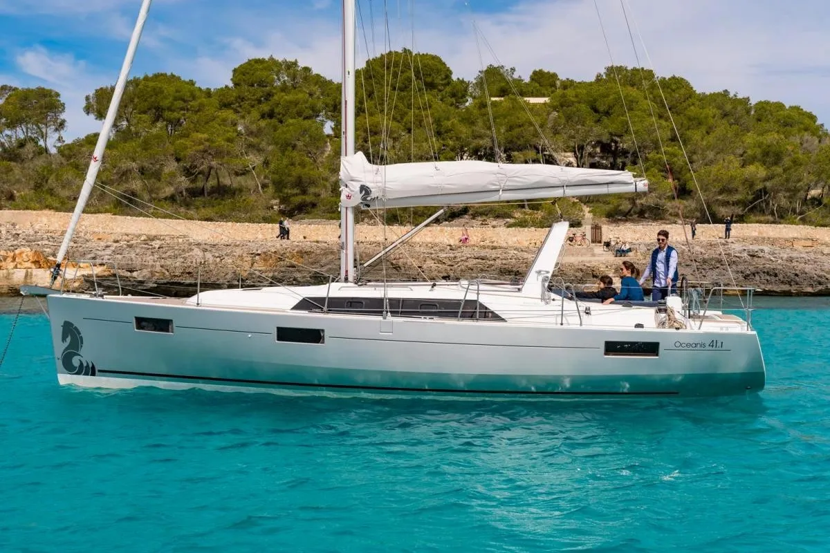 Exterior view of Targa, a Beneteau Oceanis 41.1 sailboat at Roses, Spain