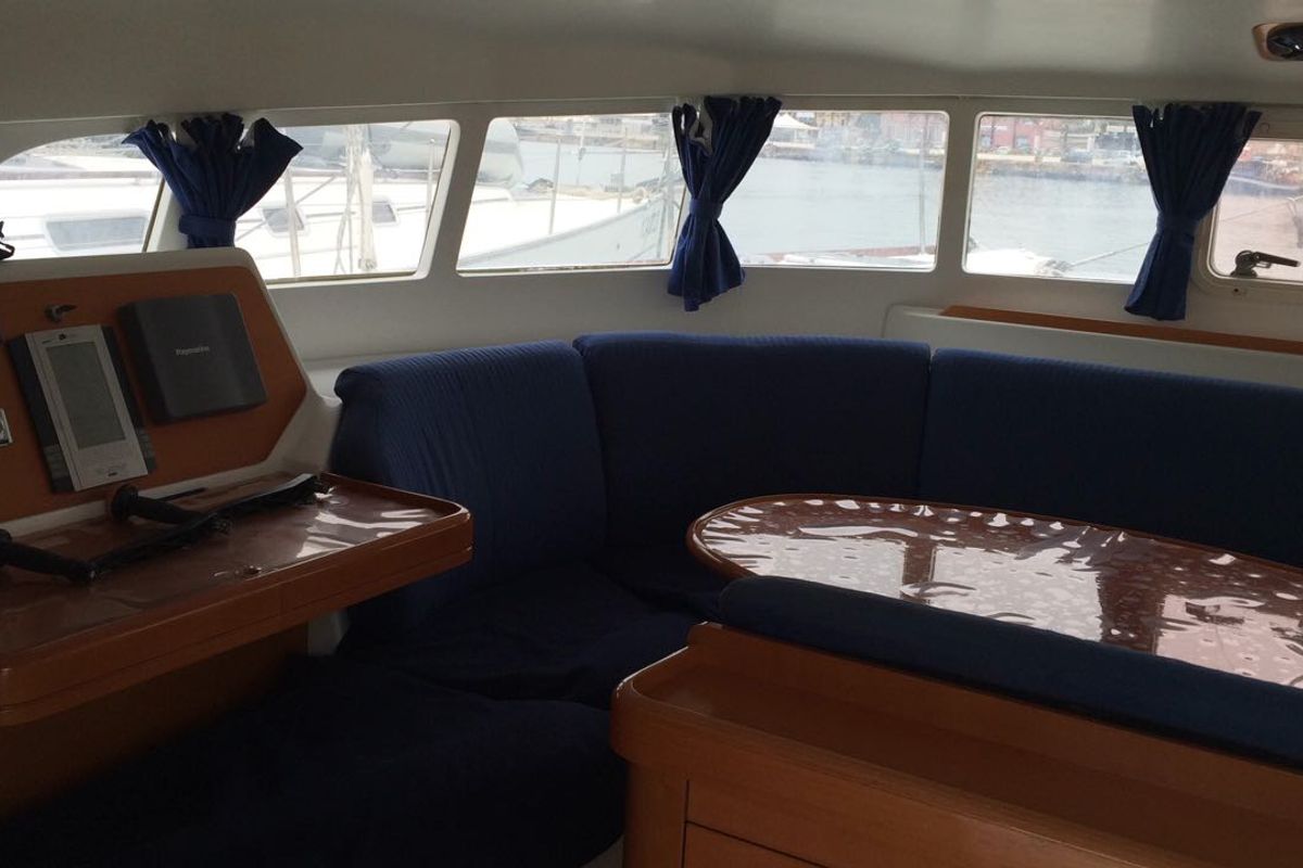 Salon of Vega, a Lagoon 410 S2 catamaran at Cagliari, Italy