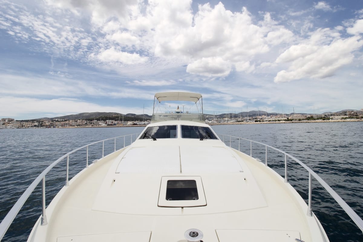 Deck of Tres Sirenas, a Ferretti 175 FLY motorboat at es Jonquet, Spain