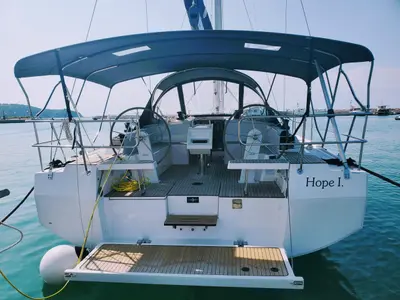 Cockpit of Hope I., a Bavaria C42 sailboat at Izola / Isola, Slovenia