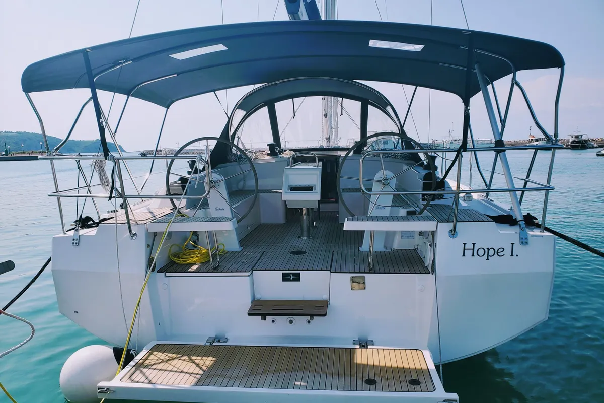 Cockpit of Hope I., a Bavaria C42 sailboat at Izola / Isola, Slovenia