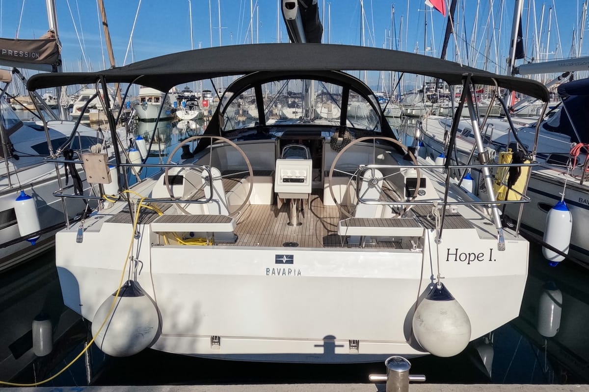 Exterior view of Hope I., a Bavaria C42 sailboat at Izola / Isola, Slovenia
