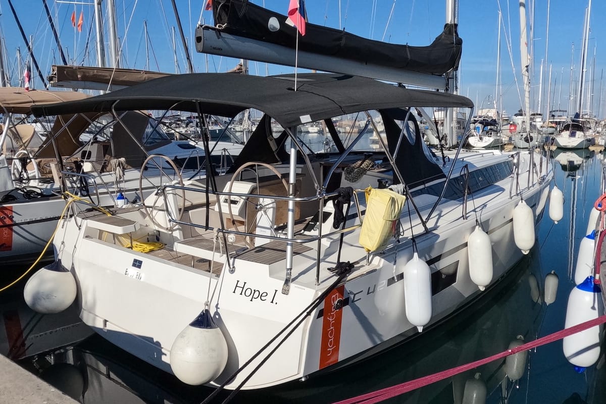 Exterior view of Hope I., a Bavaria C42 sailboat at Izola / Isola, Slovenia