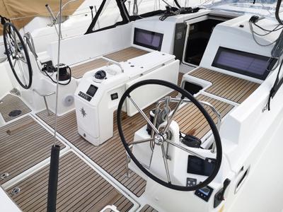 Cockpit of Aquilante, a Jeanneau Sun Odyssey 440 sailboat at Rosignano Solvay, Italy