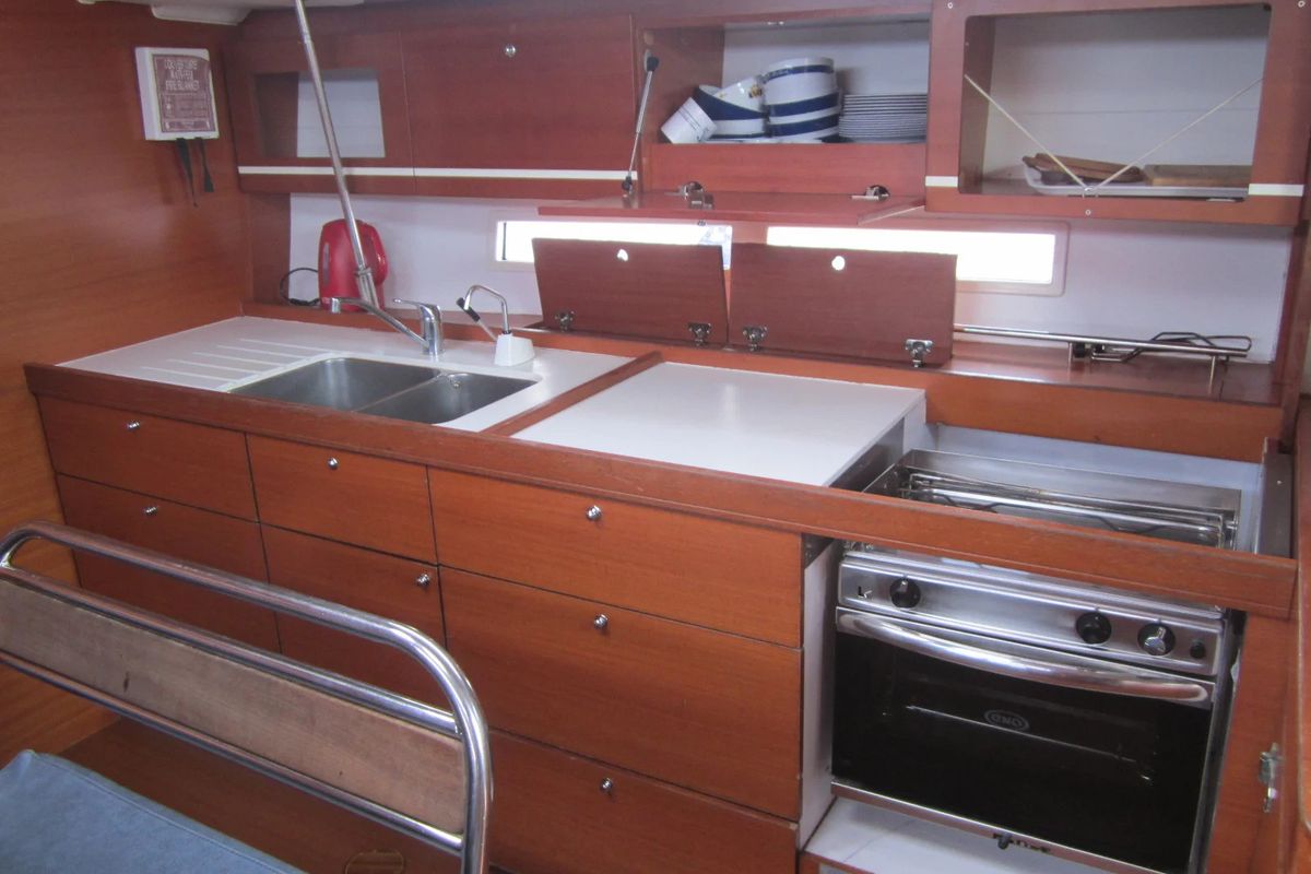 Galley of Monarque, a Dufour 445 Grand Large sailboat at Saint-Cast-le-Guildo, France
