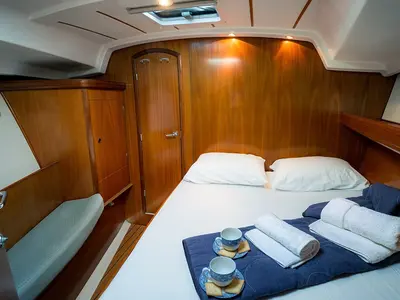 Cabin on ARGO, a Beneteau Oceanis 393 sailboat at Marina Delta Kallithea, Greece