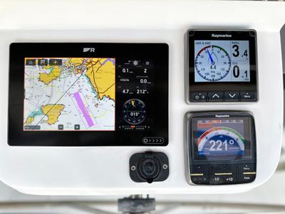 Cockpit of ARGO, a Beneteau Oceanis 393 sailboat at Marina Delta Kallithea, Greece