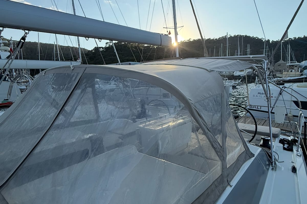 Deck of Athena 5, a Beneteau Oceanis 46.1 sailboat at Fethiye, Turkey