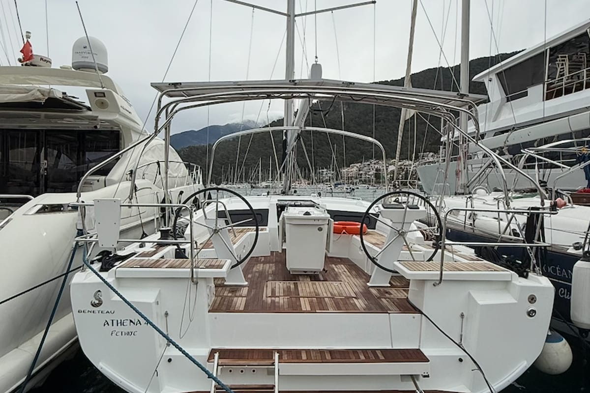 Deck of Athena 5, a Beneteau Oceanis 46.1 sailboat at Fethiye, Turkey