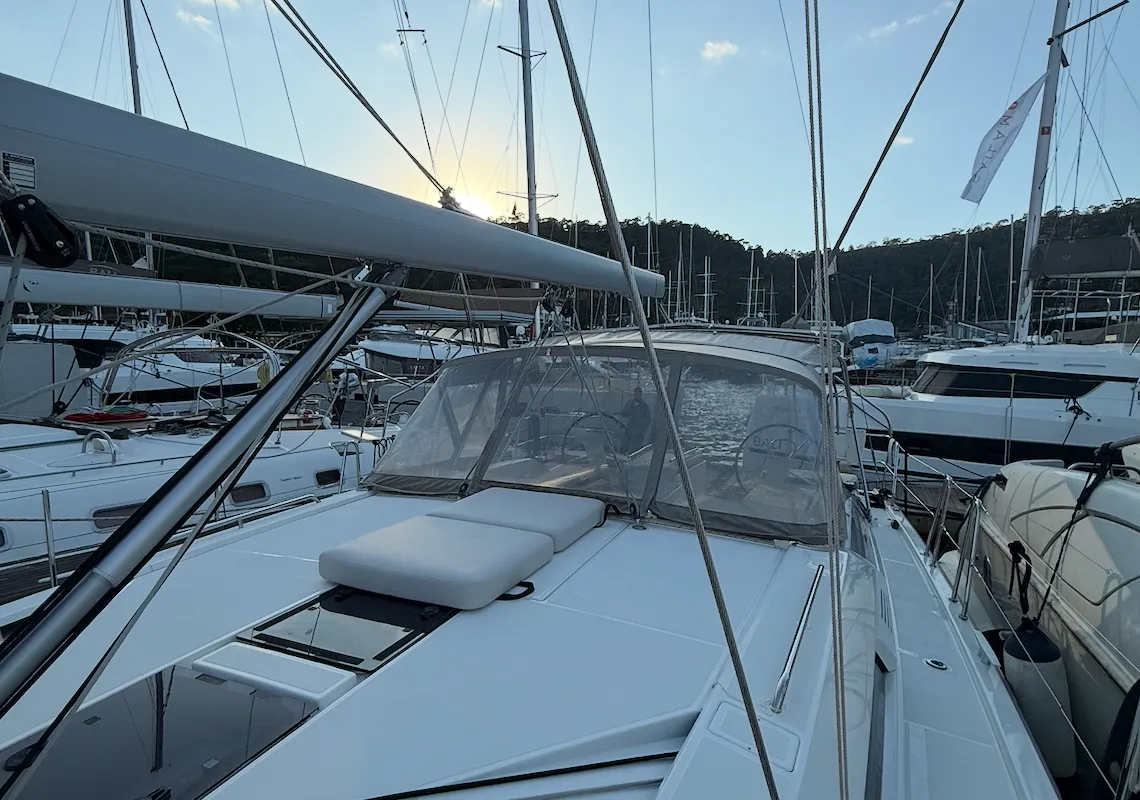Deck of Athena 5, a Beneteau Oceanis 46.1 sailboat at Fethiye, Turkey