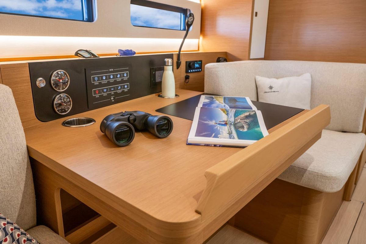 Salon of Starlet, a Jeanneau Sun Odyssey 415 sailboat at Gouvia, Greece