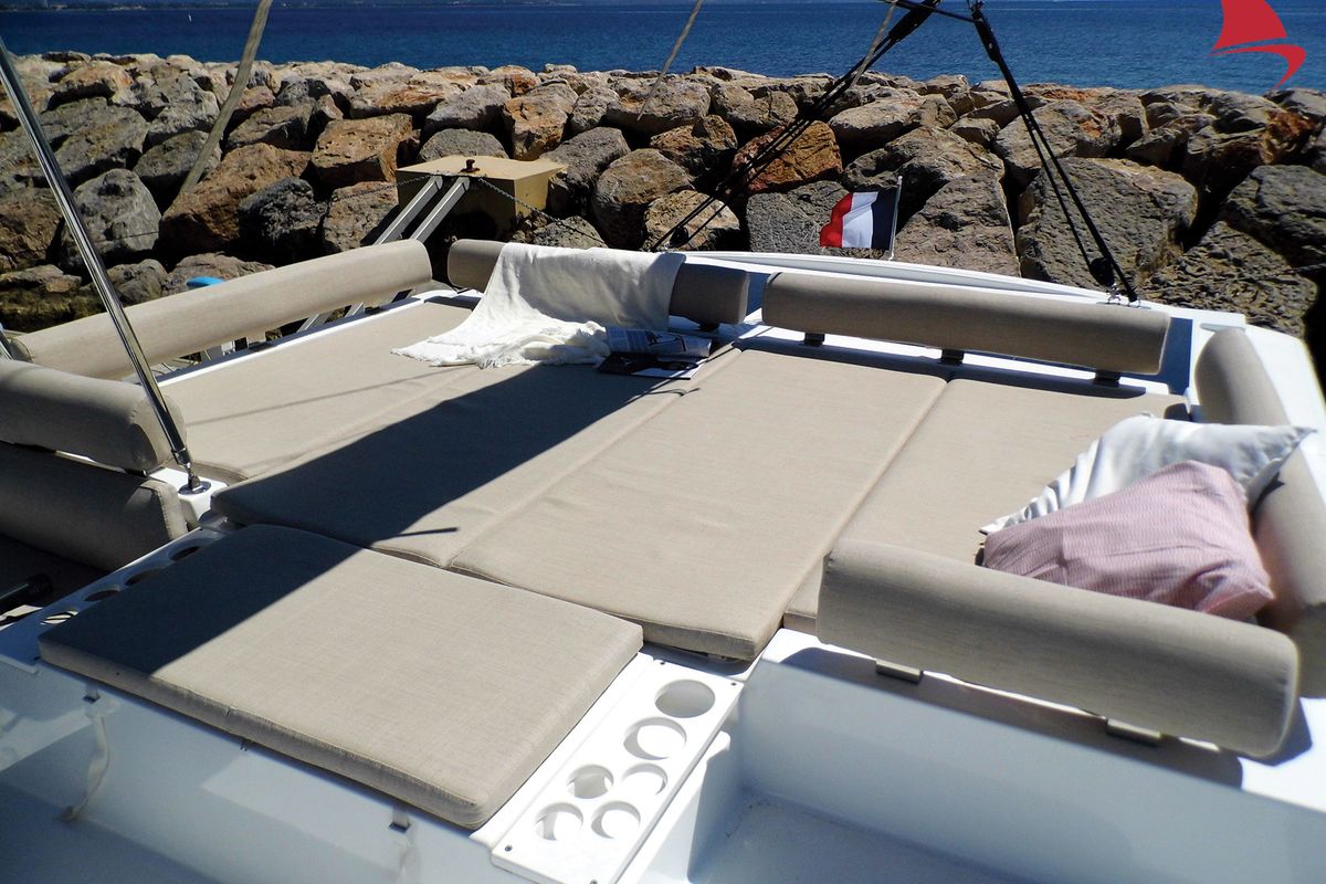 Deck of Moana, a Bali Catspace catamaran at Hyères, France
