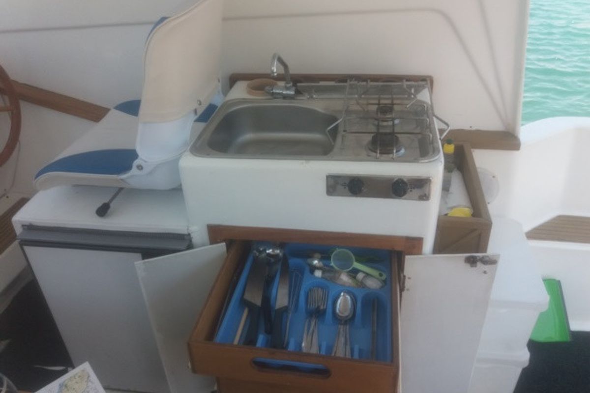 Galley of Zadar, a Damor 800 motorboat at Zadar, Croatia