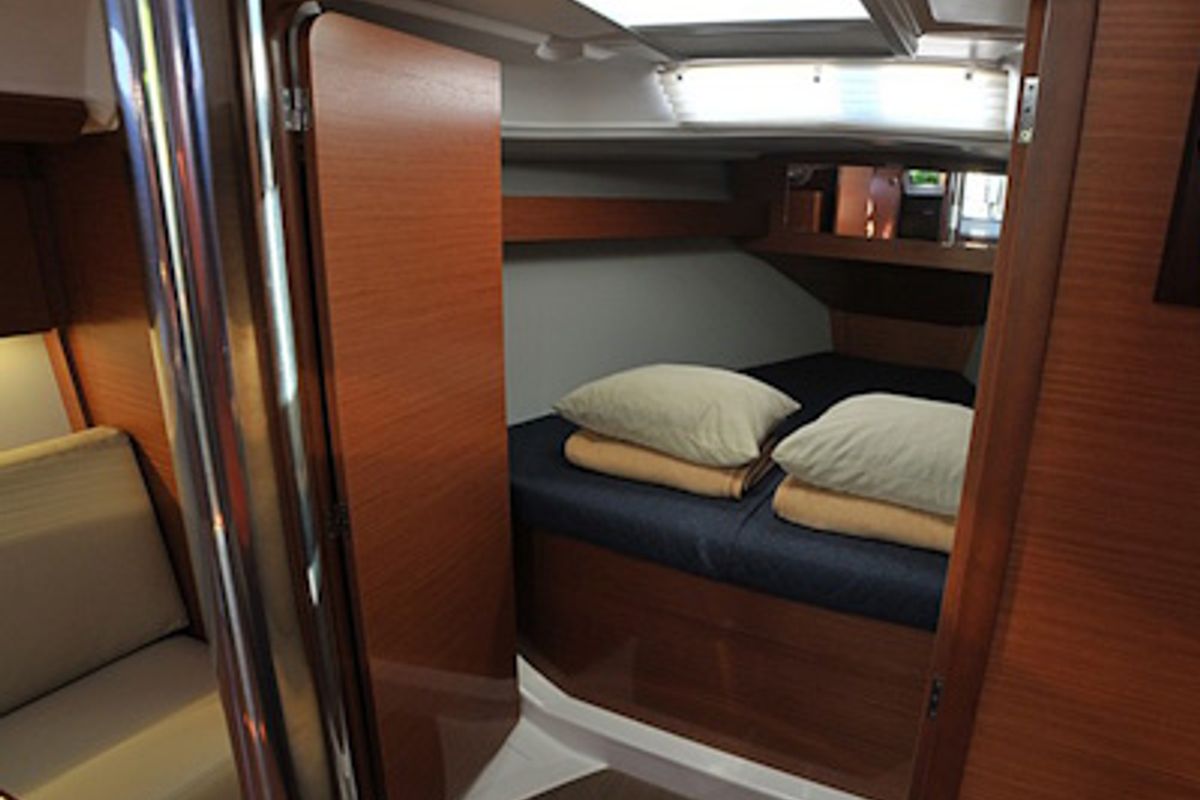 Cabin on Karibu, a Dufour 360 GL sailboat at Olbia, Italy