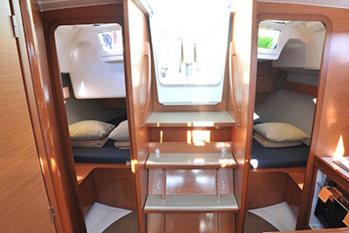 Cabin on Karibu, a Dufour 360 GL sailboat at Olbia, Italy