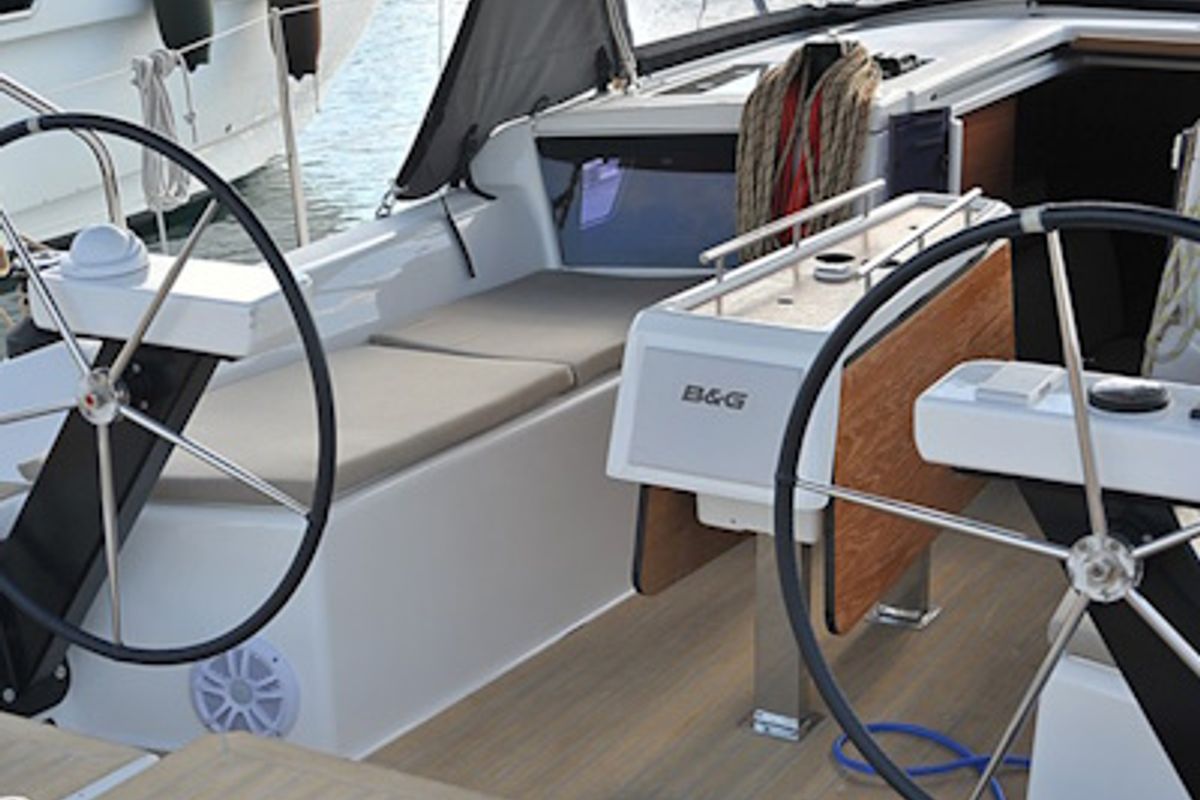 Cockpit of Karibu, a Dufour 360 GL sailboat at Olbia, Italy