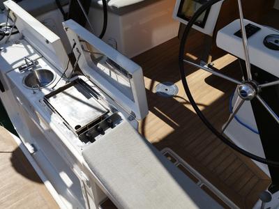 Deck of Karibu, a Dufour 360 GL sailboat at Olbia, Italy