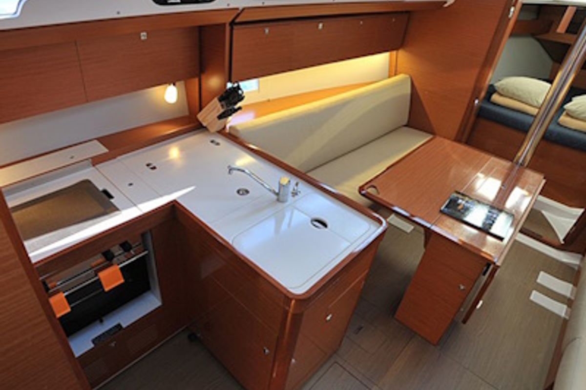 Galley of Karibu, a Dufour 360 GL sailboat at Olbia, Italy