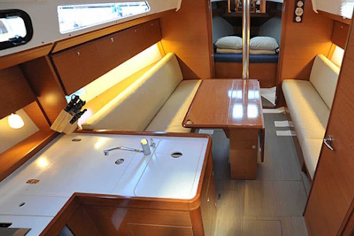 Galley of Karibu, a Dufour 360 GL sailboat at Olbia, Italy