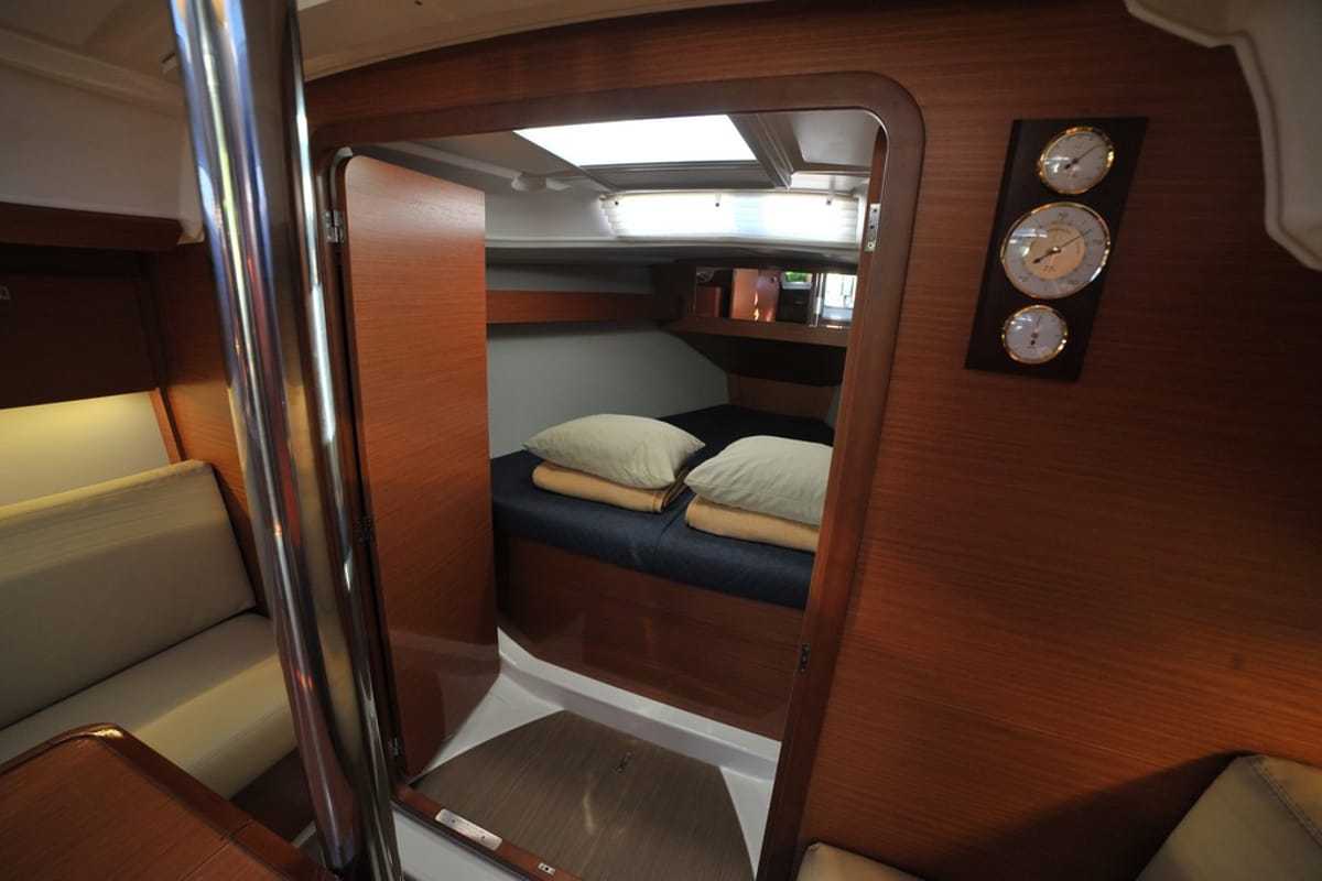 Cabin on Karibu, a Dufour 360 GL sailboat at Olbia, Italy