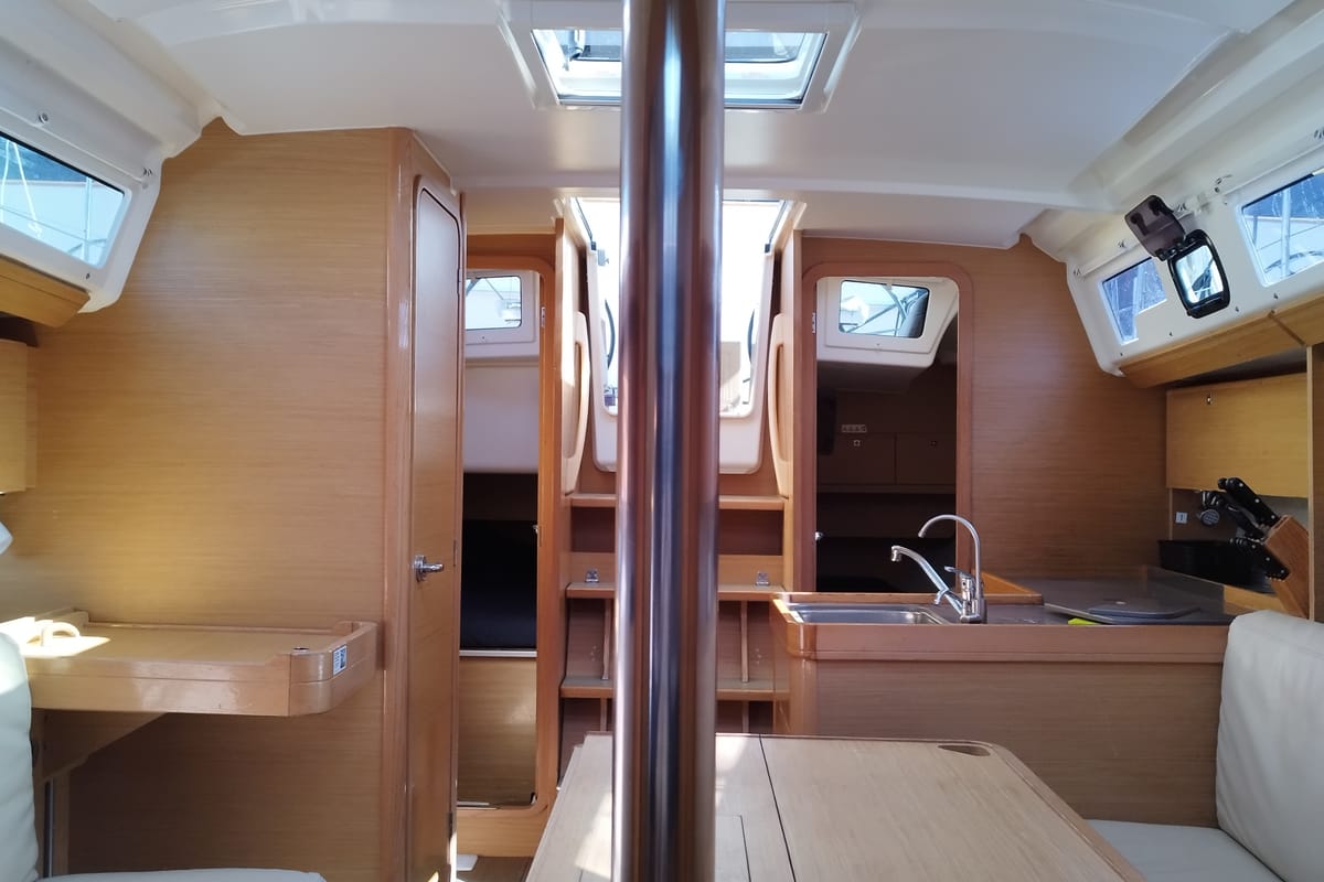 Head on Karibu, a Dufour 360 GL sailboat at Olbia, Italy