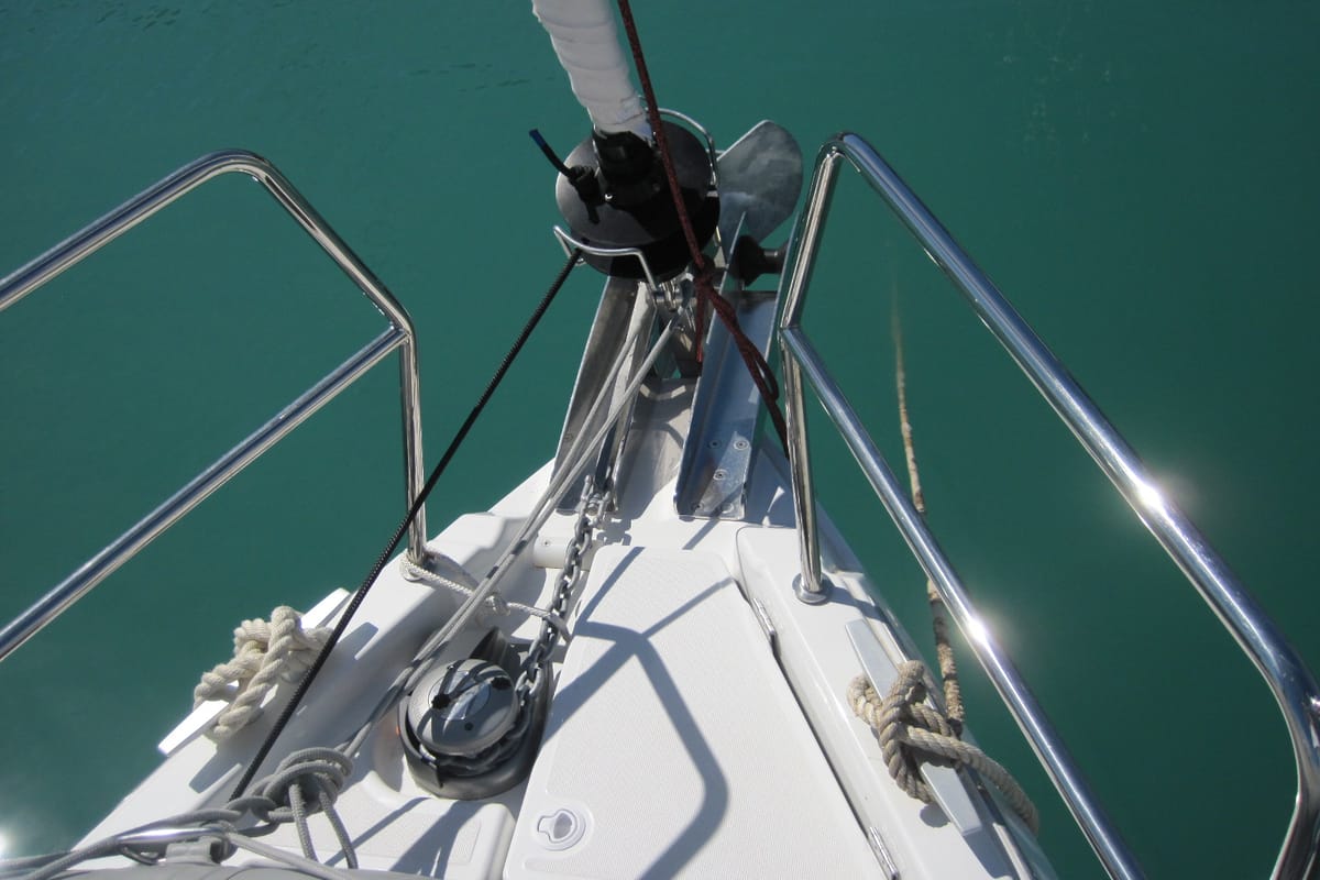Deck of Enrica, a Jeanneau Sun Odyssey 440 sailboat at Capo d'Orlando, Italy