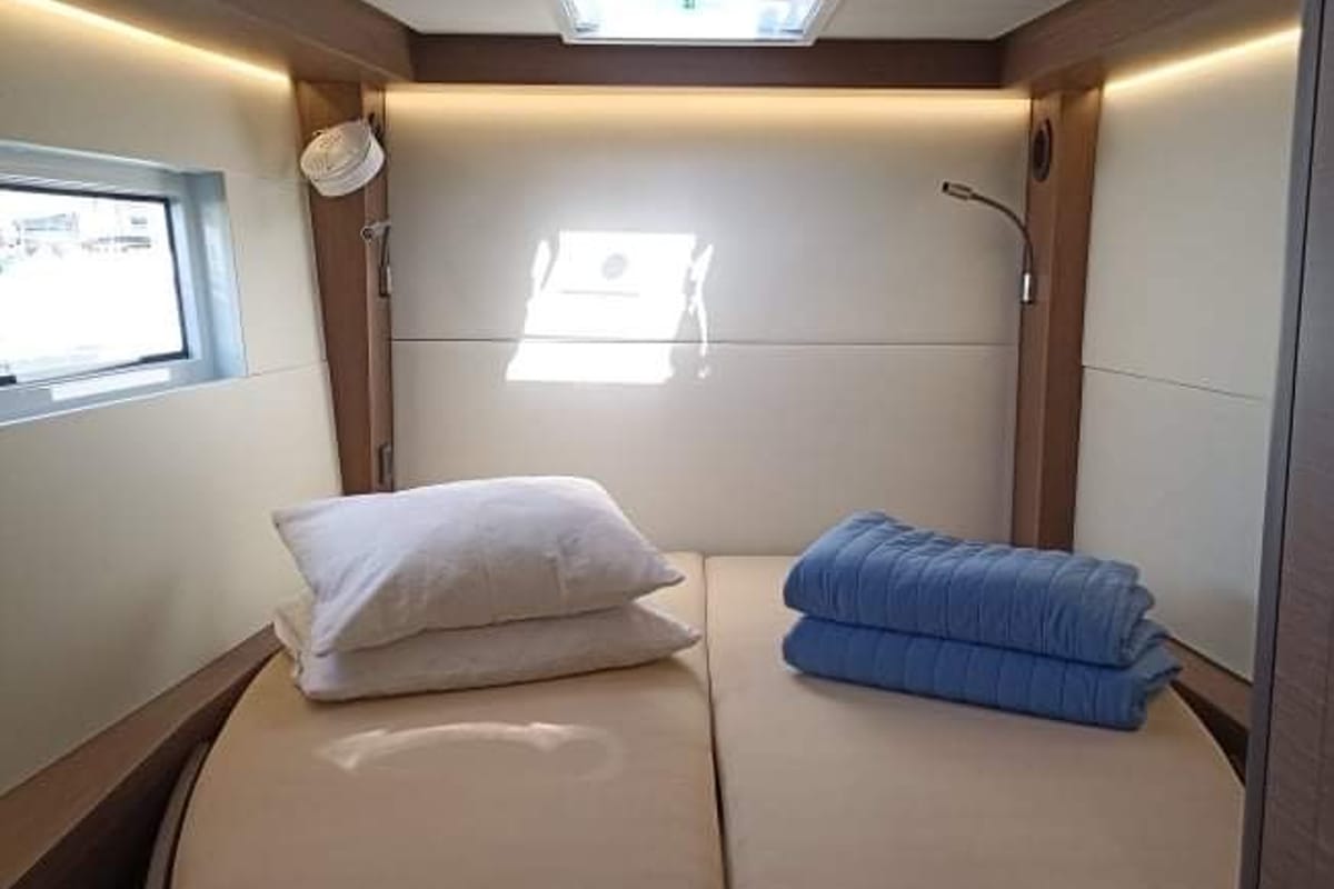 Cabin on Silhouette, a Lagoon 50 catamaran at Athens, Greece
