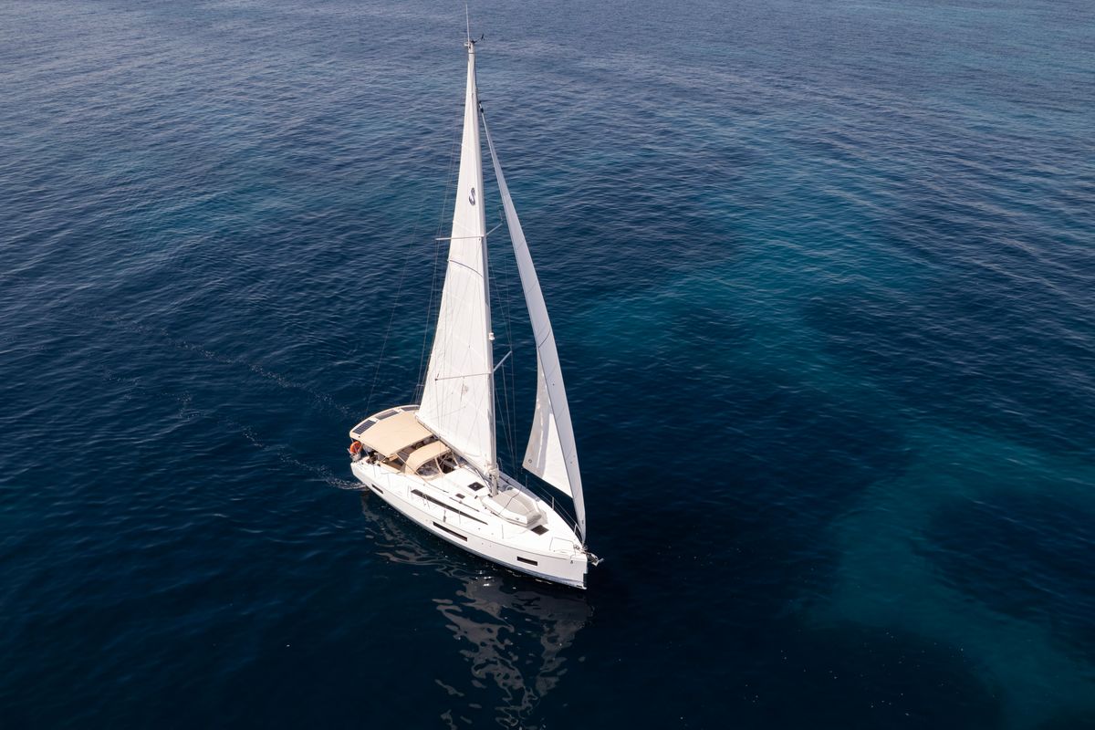 Exterior view of Netos, a Beneteau Oceanis 40.1 sailboat at Athens, Greece