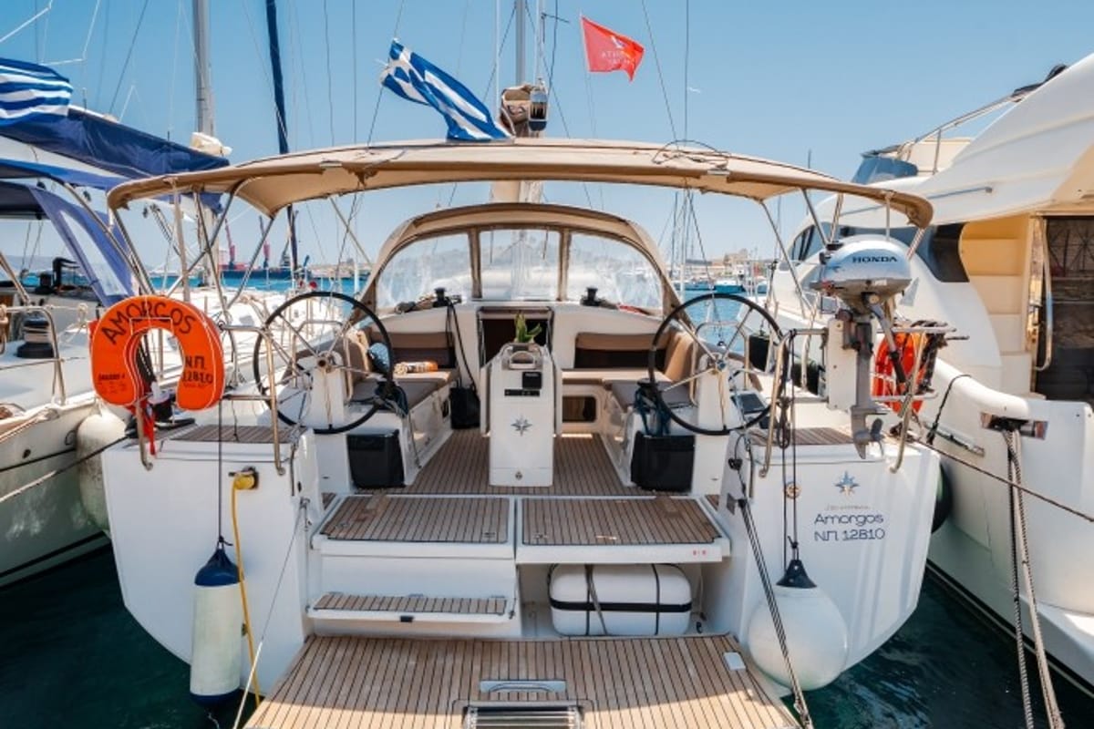 Amorgos, a Jeanneau Sun Odyssey 440 sailboat at Lavreotiki Municipal Unit, Greece