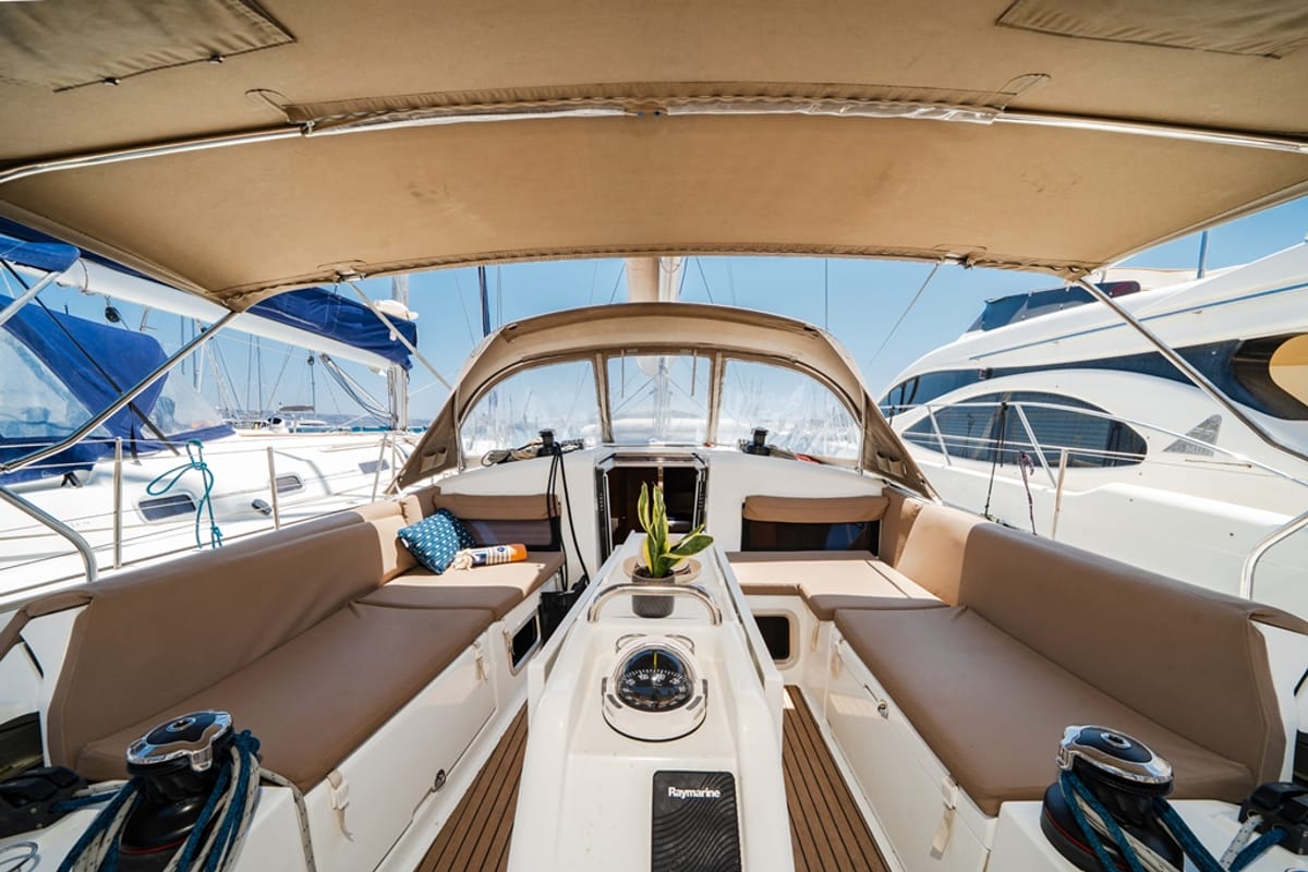 Amorgos, a Jeanneau Sun Odyssey 440 sailboat at Lavreotiki Municipal Unit, Greece