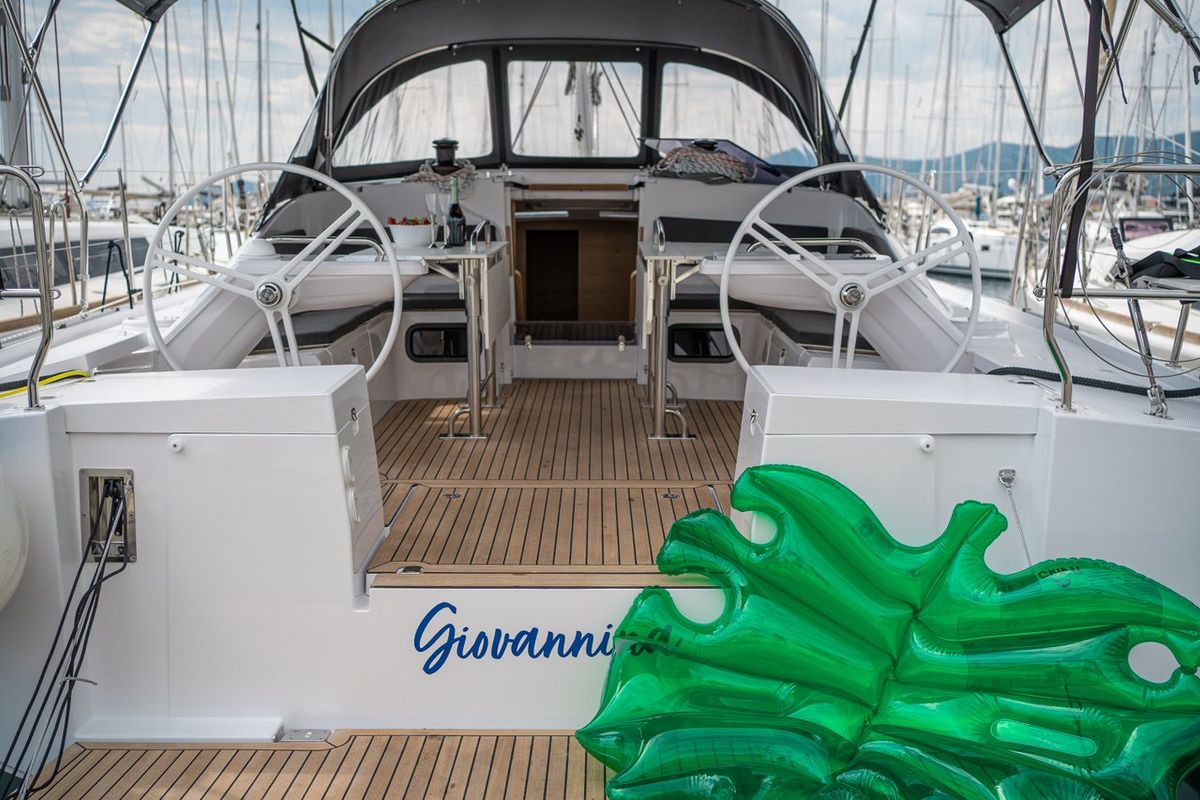 Deck of Giovannina, a Elan Impression 45 sailboat at Grad Kaštela, Croatia