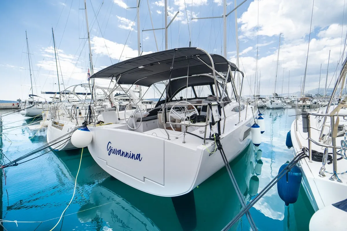 Exterior view of Giovannina, a Elan Impression 45 sailboat at Grad Kaštela, Croatia