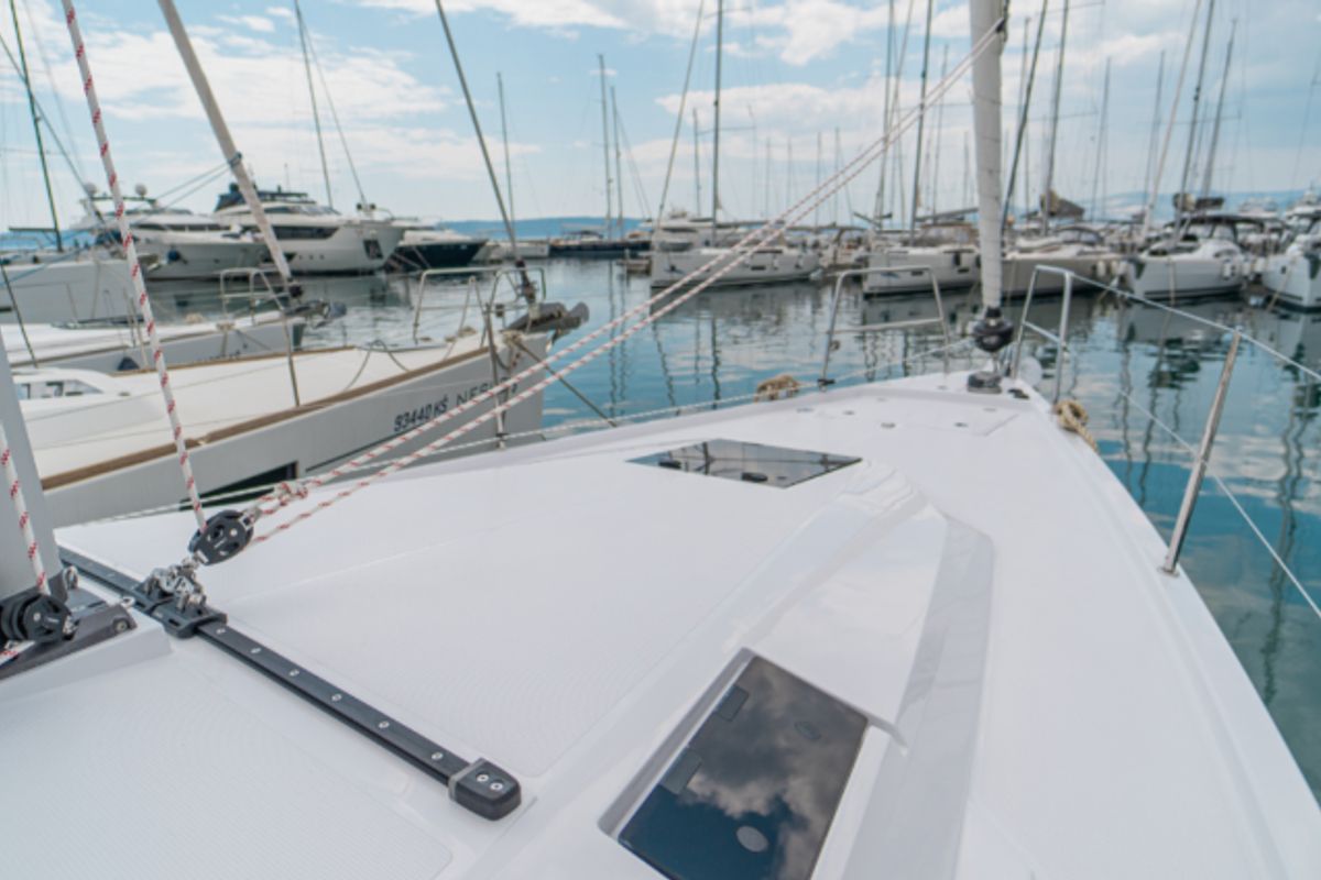 Deck of Giovannina, a Elan Impression 45 sailboat at Grad Kaštela, Croatia