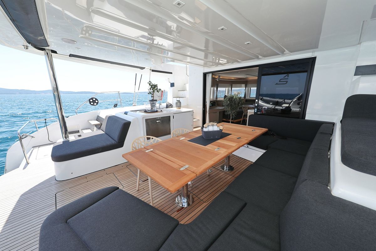 Deck of NOMAD, a Lagoon 55 catamaran at Split, Croatia