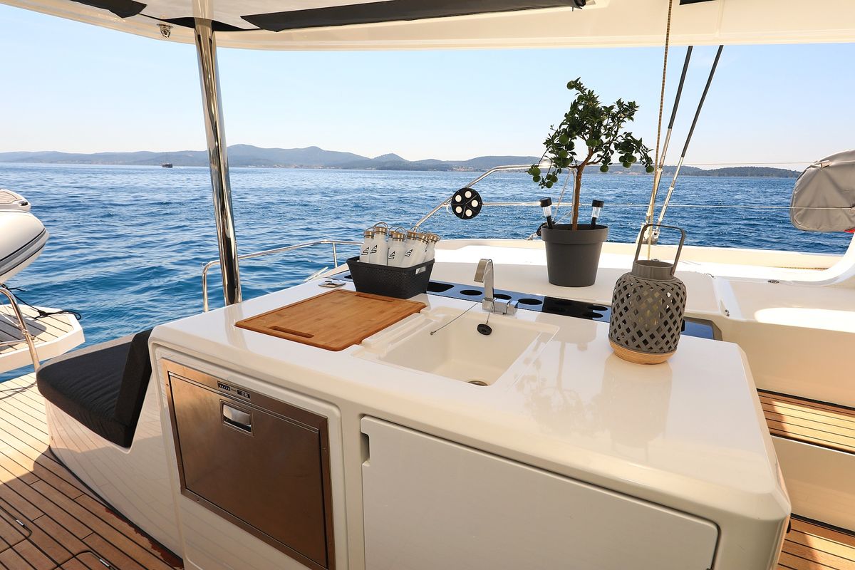Deck of NOMAD, a Lagoon 55 catamaran at Split, Croatia