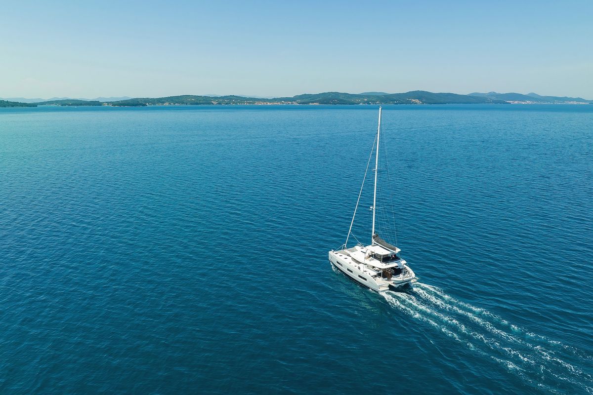 Exterior view of NOMAD, a Lagoon 55 catamaran at Split, Croatia