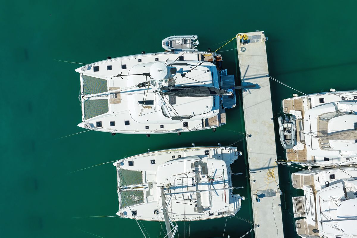 Exterior view of NOMAD, a Lagoon 55 catamaran at Split, Croatia