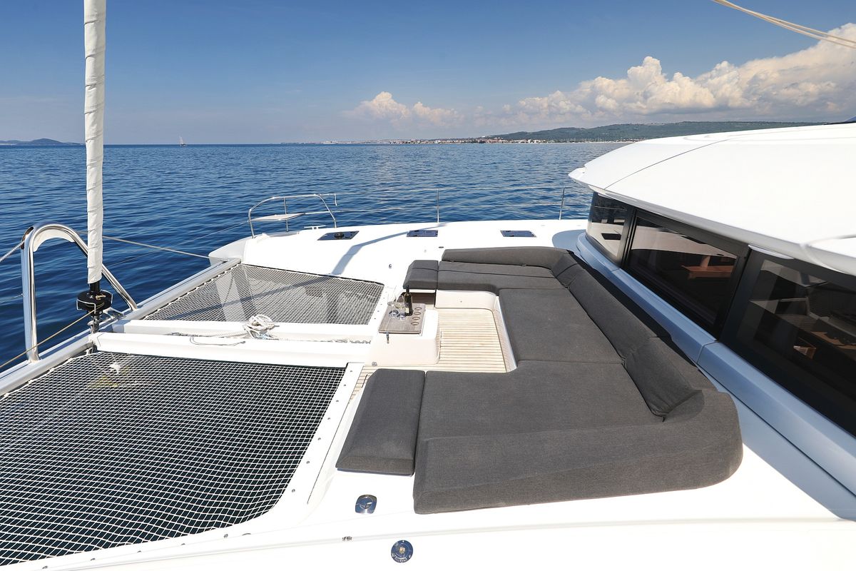 Deck of NOMAD, a Lagoon 55 catamaran at Split, Croatia