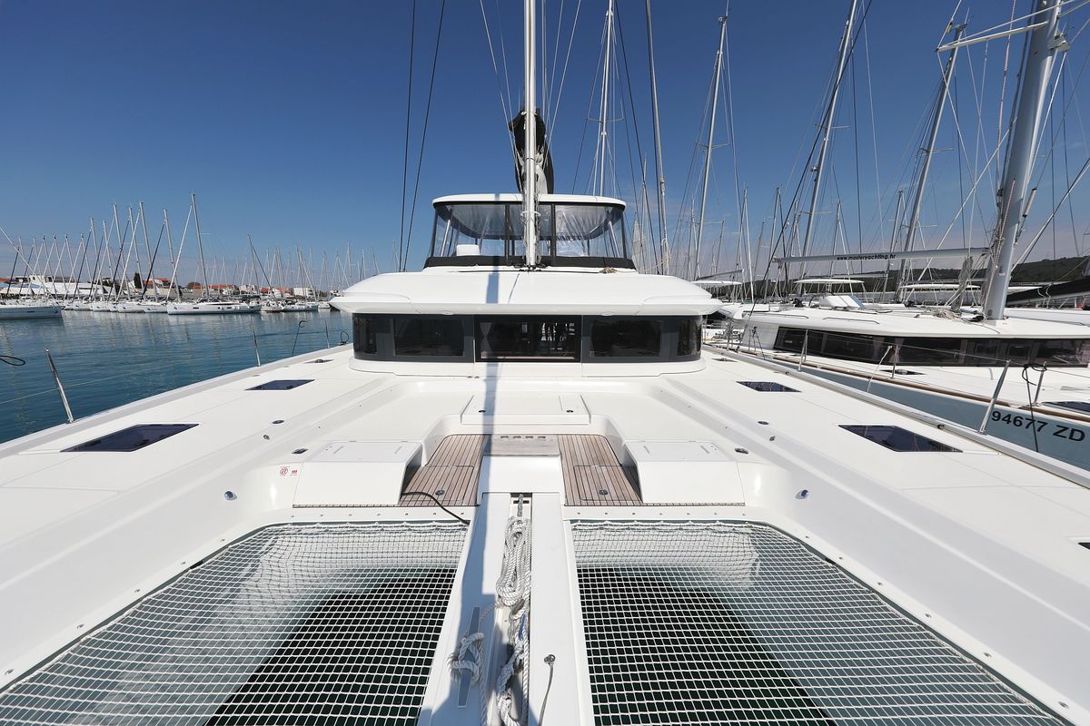 Deck of NOMAD, a Lagoon 55 catamaran at Split, Croatia
