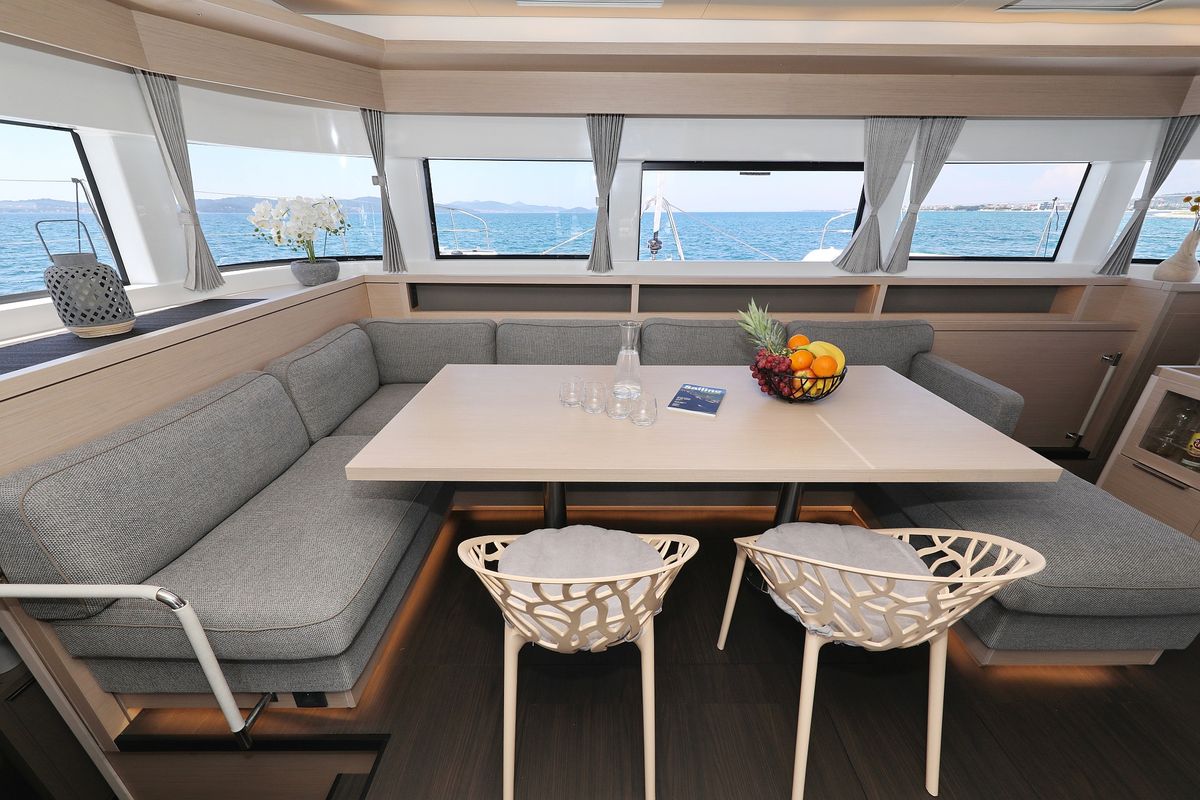 Salon of NOMAD, a Lagoon 55 catamaran at Split, Croatia