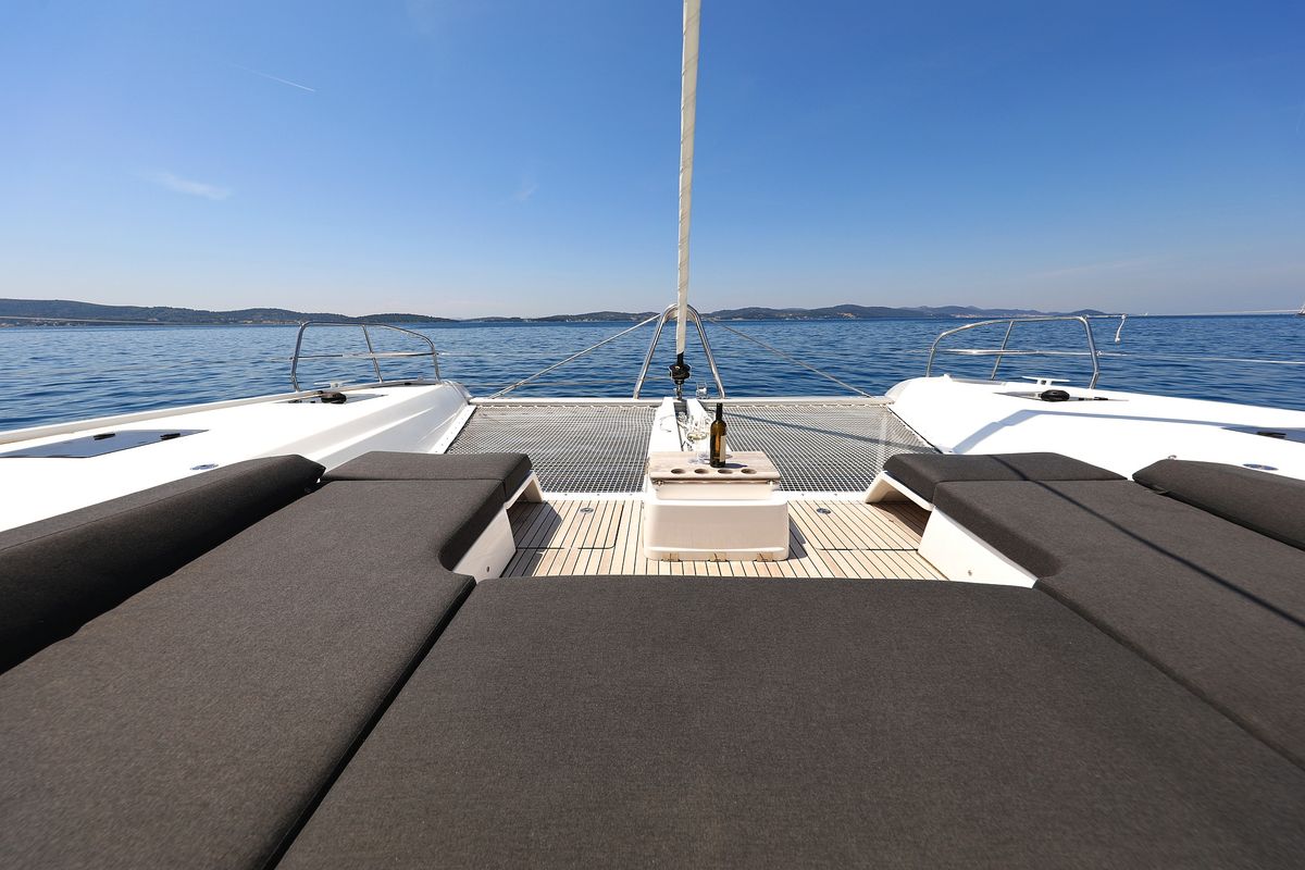 Deck of NOMAD, a Lagoon 55 catamaran at Split, Croatia