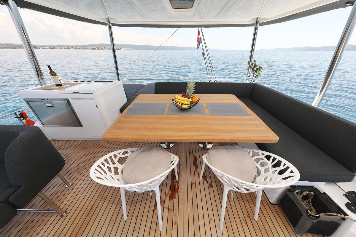 Deck of NOMAD, a Lagoon 55 catamaran at Split, Croatia