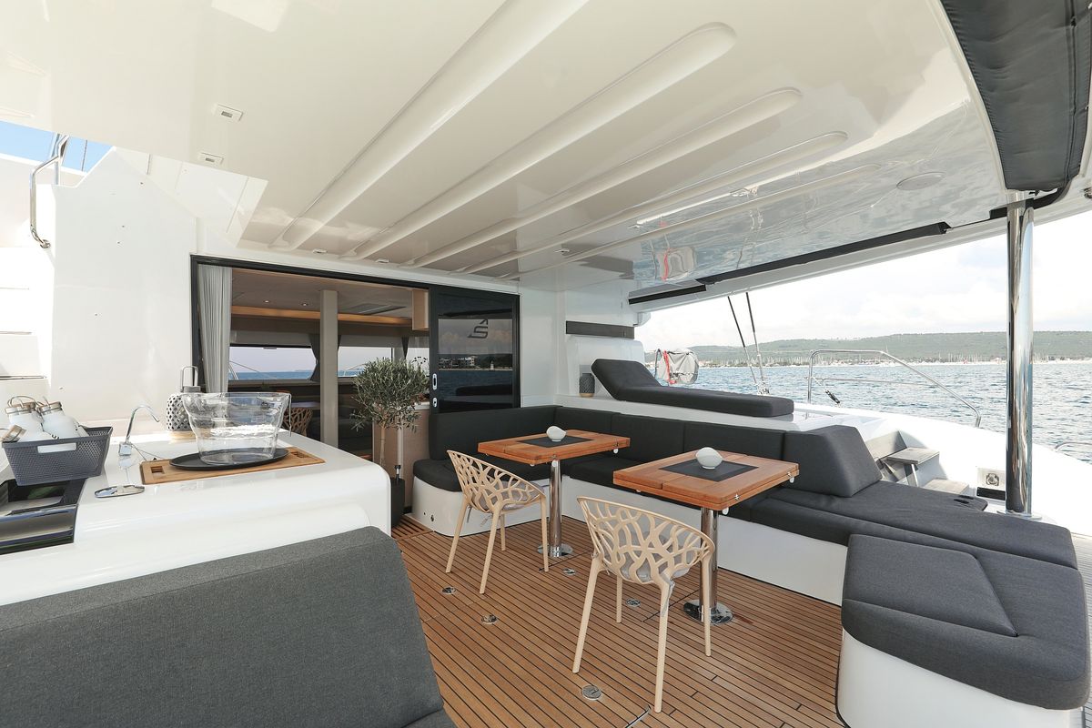 Deck of NOMAD, a Lagoon 55 catamaran at Split, Croatia